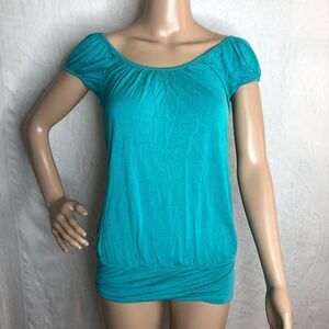 H&M Blue Scoop Back Short Sleeve Top